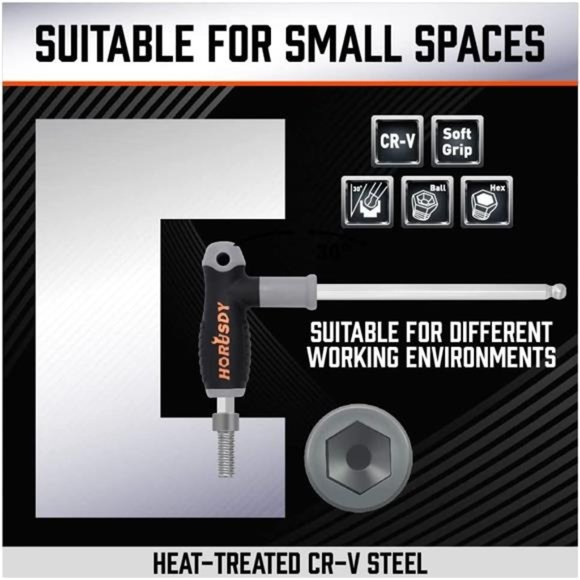 18-Piece T-Handle allen wrench set, Inch/Metric Long Arm Ball End Hex Key Wrench - Picture 5 of 7